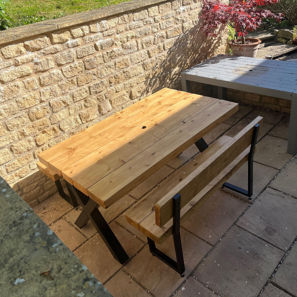 Chunky Outdoor Bench with Back - Image 4