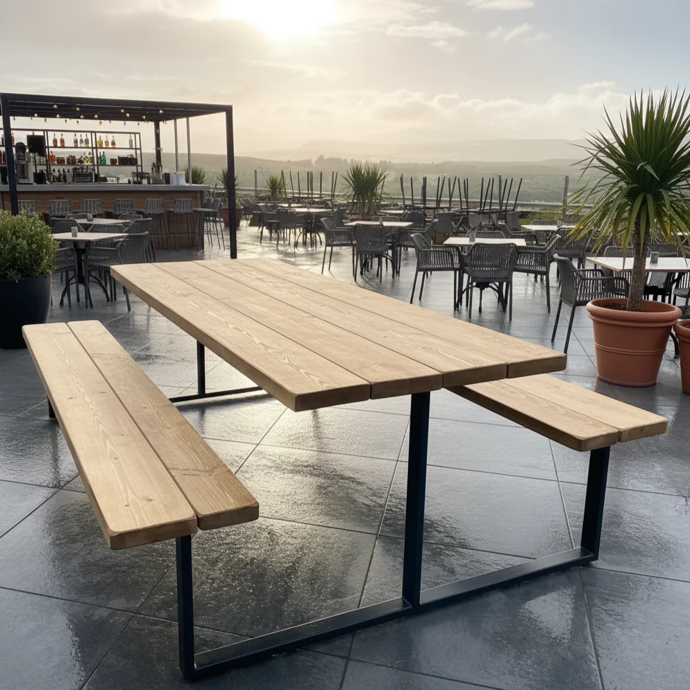 Commercial Outdoor Slatted Picnic Table with Fixed Benches - Image 3