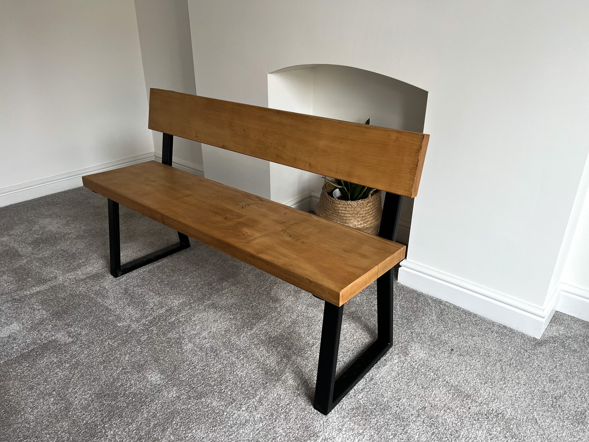 Elegant Beech Bench with Back - Image 3