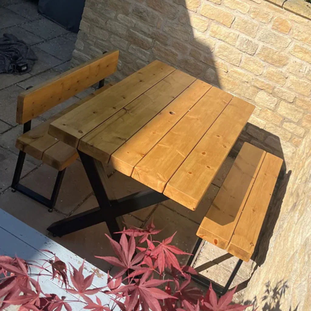 Chunky Outdoor Bench with Back - Image 3