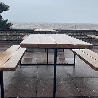 Outdoor Slatted Picnic Table with Fixed Benches - Image 4