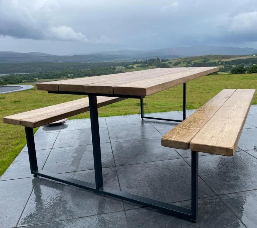 Outdoor Slatted Picnic Table with Fixed Benches - Image 5