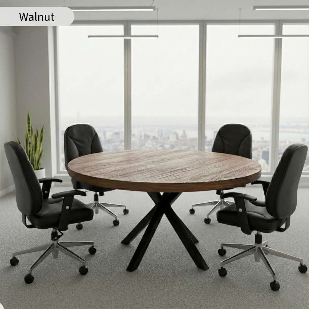 Rustic Canadian Round Meeting Room Table - Image 4