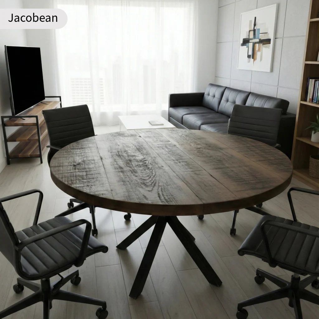 Rustic Canadian Round Meeting Room Table - Image 5