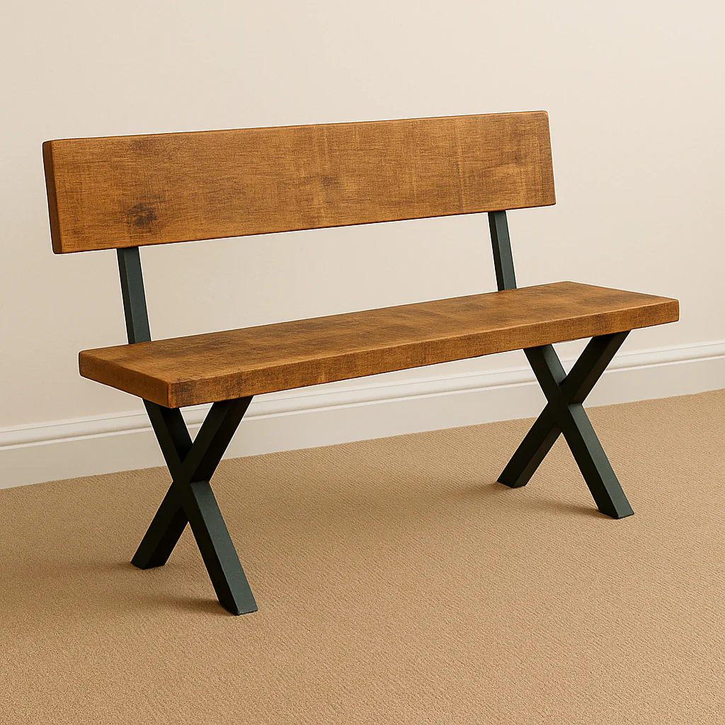 Rustic Industrial Canadian Bench with Back - Image 3