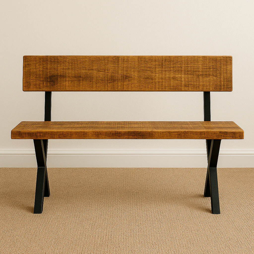 Rustic Industrial Canadian Bench with Back - Image 4