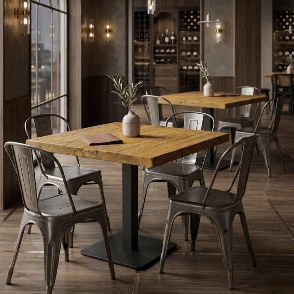 Sleek & Slender Rustic Large Square Pedestal Table (Table Top Only) - Image 3