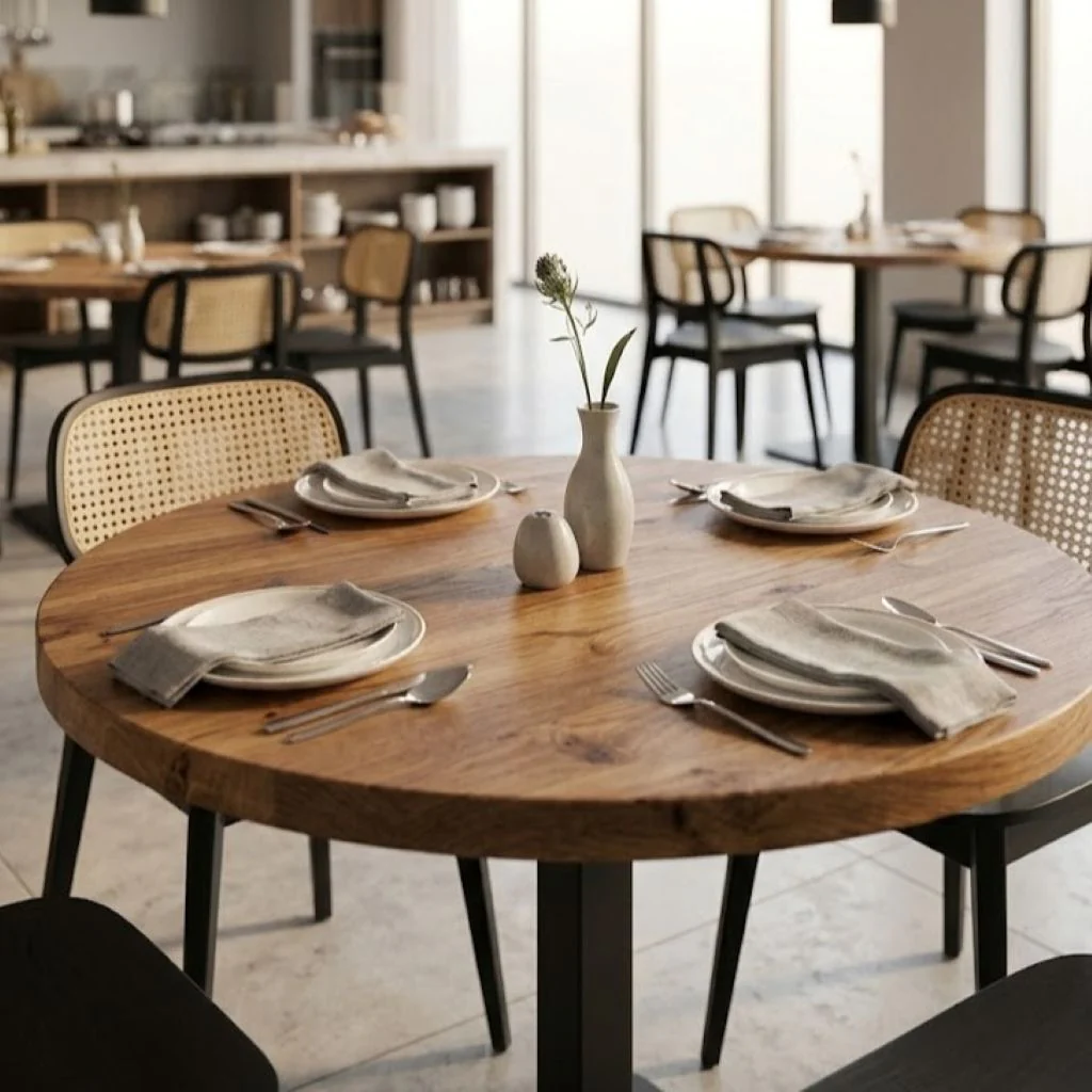 Sleek & Slender Rustic Small Round Pedestal Table (Table Top Only) - Image 3