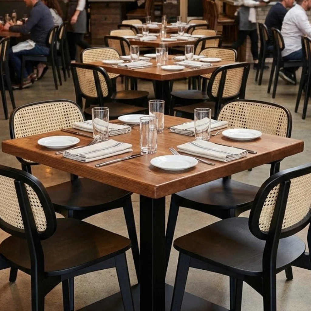 Sleek & Slender Rustic Small Square Pedestal Table (Table Top Only) - Image 3